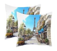 VAPOKF Café under the Eiffel Tower - Juego de 2 fundas de almohada de 45 x 45 cm, fundas de almohada cuadradas para decoración de sofá y sofá en casa de primavera