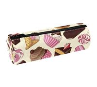 VAPOKF Cakes Ice Cream Lollopop and Coffee - Estuche de cuero para lápices, monedero, cosméticos, maquillaje, papelería, escuela, oficina, almacenamiento, multicolor, 20x6.3cm/7.9x2.5in, Estuche para