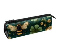 VAPOKF Clover Flower Bee Green - Bolsa para bolígrafos, papelería, lápices, cosméticos, bolsa compacta con cremallera