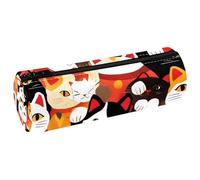 VAPOKF Colorido estuche de piel con diseño de gatos Maneki Neko, monedero, bolsa de maquillaje para estudiantes, papelería, escuela, oficina, almacenamiento