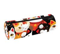 VAPOKF Colorido estuche de piel sintética con estampado de gatos Maneki Neko, bolsa organizadora de artículos de papelería para estudiantes, bolsa de maquillaje para mujeres, niñas, niños, suministros