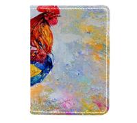 VAPOKF Colorido gallo pintura al óleo arte pasaporte titular de viaje cartera de cuero funda para tarjetas 11,5 x 16,5 cm, multicolor, 11.5x16.5cm/4.5x6.5 in, Vintage