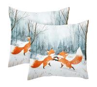 VAPOKF Cute Foxes Play on Snow - Juego de 2 fundas de almohada de 45 x 45 cm, fundas de almohada cuadradas para decoración de sofá y sofá en casa de primavera