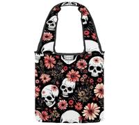 VAPOKF Daisies Dead Skull - Bolsas de lona para mujer, bolsas de hombro grandes, reutilizables, bolsa de transporte para escuela, trabajo, oficina, viajes, compras, casual