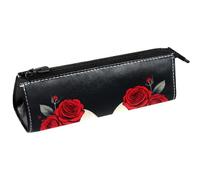VAPOKF Day of The Dead - Bolsa compacta con cremallera para bolígrafos, lápices, cosméticos, diseño de calavera de rosa roja