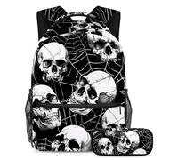 VAPOKF Dead Sugar Skull Spider Web - Juego de mochila escolar para adolescentes, niñas, niños, estudiantes, mochila con estuche para lápices para primaria, secundaria, escuela secundaria y secundaria,