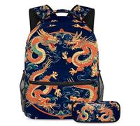 VAPOKF Dragons - Juego de mochila escolar circular para adolescentes, niñas, niños, mochila para estudiantes, mochila con estuche para lápices para primaria, secundaria, secundaria y secundaria