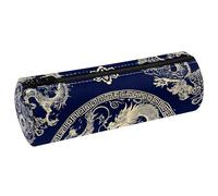 VAPOKF Estuche de cuero azul oscuro con diseño de dragones tradicionales, estuche para lápices, monedero, cosméticos, bolsa de maquillaje para estudiantes, papelería, escuela, oficina, almacenamiento