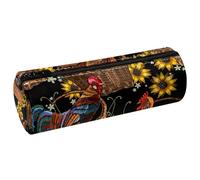 VAPOKF Estuche de cuero bordado con diseño de gallina y girasol, monedero, bolsa de maquillaje para estudiantes, papelería, escuela, oficina, almacenamiento, multicolor, 20x6.3cm/7.9x2.5in, Estuche