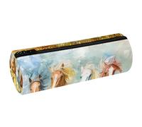 VAPOKF Estuche de cuero pintado con diseño de caballos corriendo, monedero, bolsa de maquillaje para estudiantes, papelería, escuela, oficina, almacenamiento, multicolor, 20x6.3cm/7.9x2.5in, Estuche