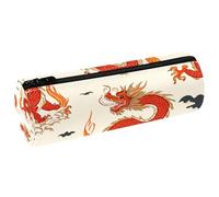 VAPOKF Estuche de cuero tradicional de dragones rojos para lápices, monedero, bolsa de maquillaje para estudiantes, papelería, escuela, oficina, almacenamiento