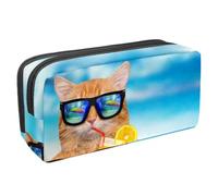 VAPOKF Estuche de lápices, estuche de papelería para adolescentes, niños y niñas, útiles escolares de oficina - Cooper Girl Hello Summer Funny Cat, multicolor, 2,3 x 8,2 x 3,9 in/6 x 21 x 10 cm,