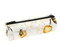 VAPOKF Estuche de piel con diseño de abejas de miel en colmena para lápices, monedero, bolsa de maquillaje para estudiantes, papelería, escuela, oficina, almacenamiento