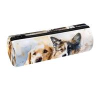 VAPOKF Estuche de piel con diseño de acuarela Labrador Berger Allemand, estuche para lápices, monedero, bolsa de maquillaje para estudiantes, papelería, escuela, oficina, almacenamiento