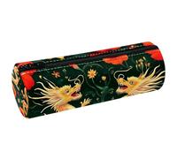 VAPOKF Estuche de piel con diseño de dragones y amapolas rojas con diseño de flores, monedero, bolsa de maquillaje para estudiantes, papelería, escuela, oficina, almacenamiento