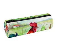 VAPOKF Estuche de piel con diseño de gallina y gallo en hierba, estuche para lápices, monedero, bolsa de maquillaje para estudiantes, papelería, escuela, oficina, multicolor, 20x6.3cm/7.9x2.5in,