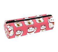 VAPOKF Estuche de piel con diseño de gatos japoneses Maneki Neko, monedero, bolsa de maquillaje para estudiantes, papelería, escuela, oficina, almacenamiento