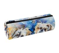 VAPOKF Estuche de piel con diseño de tres Shih Tzu de acuarela, monedero, bolsa de maquillaje para estudiantes, papelería, escuela, oficina, almacenamiento