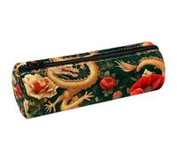 VAPOKF Estuche de piel con diseño tradicional de amapolas rojas y dragones, monedero, bolsa de maquillaje para estudiantes, papelería, escuela, oficina, almacenamiento