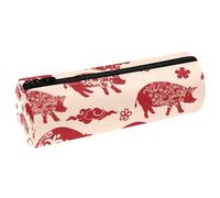 VAPOKF Estuche de piel de cerdo con texto en inglés «Happy Chinese New Year of Pig», estuche para lápices, monedero, cosmético, bolsa de maquillaje para estudiantes, papelería, escuela, oficina,