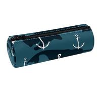 VAPOKF Estuche de piel sintética con diseño de ancla con siluetas de ballenas, bolsa organizadora de papelería para estudiantes, bolsa de maquillaje para mujeres, niñas, niños, suministros escolares y