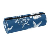 VAPOKF Estuche de piel sintética con diseño de caballito de mar con estrella de mar y coral sobre azul, bolsa organizadora de artículos de papelería para estudiantes, bolsa de maquillaje para mujeres