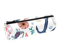 VAPOKF Estuche de piel sintética con estampado de ancla de acuarela y gaviota, bolsa organizadora de papelería para estudiantes, bolsa de maquillaje para mujeres, niñas, niños, suministros escolares y