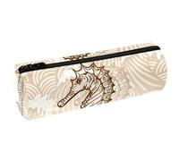 VAPOKF Estuche de piel sintética con estampado de caballito de mar sobre fondo de onda, bolsa organizadora de papelería para estudiantes, bolsa de maquillaje para mujeres, niñas, niños, suministros