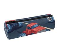 VAPOKF Estuche de piel sintética con estampado de coche monstruoso rojo en carretera, bolsa organizadora de artículos de papelería para estudiantes, bolsa de maquillaje para mujeres, niñas, niños