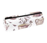 VAPOKF Estuche de piel sintética con estampado de flores para tetera y tazas, bolsa organizadora de artículos de papelería para estudiantes, bolsa de maquillaje para mujeres, niñas, niños, suministros