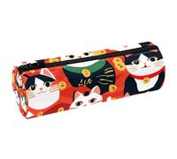 VAPOKF Estuche de piel sintética con estampado de gatos Maneki Neko de dibujos animados, bolsa organizadora de papelería para estudiantes, bolsa de maquillaje para mujeres, niñas, niños, suministros