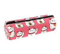 VAPOKF Estuche de piel sintética con estampado de gatos Maneki Neko japoneses, bolsa organizadora de papelería para estudiantes, bolsa de maquillaje para mujeres, niñas, niños, suministros escolares y