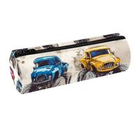 VAPOKF Estuche de piel sintética con estampado de Monster Trucks, color azul, amarillo y rojo, bolsa organizadora de maquillaje para mujeres, niñas, niños, suministros escolares y de oficina