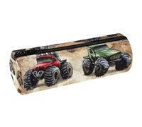 VAPOKF Estuche de piel sintética con estampado de Monster Trucks vintage, bolsa organizadora de artículos de papelería para estudiantes, bolsa de maquillaje para mujeres, niñas, niños, suministros