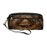 VAPOKF Estuche de poliuretano para lápices, bolsa de papelería para estudiantes con cremallera para niños y niñas, suministros escolares y de oficina, rueda de cifrado de billetes de óxido, zodiaco,