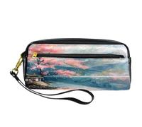 VAPOKF Estuche de poliuretano para lápices, bolsa de papelería para estudiantes con cremallera para niños y niñas, suministros escolares y de oficina, cabaña junto al lago, cerezo, multicolor,