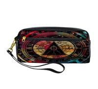 VAPOKF Estuche de poliuretano para lápices, bolsa de papelería para estudiantes con cremallera para niños y niñas, suministros escolares y de oficina, rueda de cifrado de billetes, zodiaco,