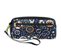 VAPOKF Estuche de poliuretano para lápices, bolsa de papelería para estudiantes con cremallera para niños y niñas, suministros escolares y de oficina, brújula náutica, ancla y viento rosa, multicolor,