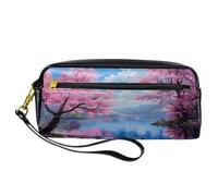 VAPOKF Estuche de poliuretano para lápices, bolsa de papelería para estudiantes con cremallera para niños y niñas, suministros escolares y de oficina, paisaje junto al lago, cerezo, multicolor,
