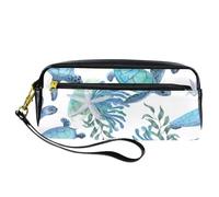 VAPOKF Estuche de poliuretano para lápices, bolsa de papelería para estudiantes con cremallera para niños y niñas, suministros escolares y de oficina, acuarela Ser tortuga y estrella de mar,
