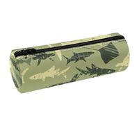 VAPOKF Estuche militar de piel con diseño de tiburones grunge y rayas para lápices, monedero, bolsa de maquillaje para estudiantes, papelería, escuela, oficina, almacenamiento, multicolor,