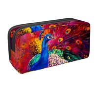 VAPOKF Estuche para bolígrafos, estuche de papelería para estudiantes, para adolescentes, niños, niñas, suministros de oficina escolar, pintura al óleo de pavo real, multicolor,