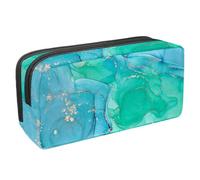 VAPOKF Estuche para bolígrafos, estuche de papelería para estudiantes, para adolescentes, niños y niñas, suministros de oficina escolar, textura verde y azul de lujo, multicolor,