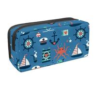 VAPOKF Estuche para bolígrafos, estuche para lápices, bolsa de papelería para adolescentes, niños y niñas, suministros de oficina escolar, rueda náutica de vela de ancla, multicolor, 2.3x8.2x3.9in