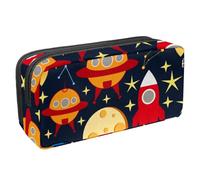 VAPOKF Estuche para lápices, bolsa de escritorio de estudiante para niños adolescentes, niñas, material de oficina escolar - planetas estrellas espaciales con cohetes, muchos, 2,3 x 8,2 x 3,9 pulgadas