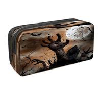VAPOKF Estuche para lápices, bolsa de papelería para estudiantes con cremallera para niños y niñas, suministros escolares y de oficina, cementerio aterrador de Halloween con cuervo, Manos zombi