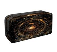 VAPOKF Estuche para lápices, bolsa de papelería para estudiantes con cremallera para niños y niñas, suministros escolares y de oficina, diseño vintage de la rueda cifrada del zodiaco, multicolor