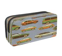 VAPOKF Estuche para lápices, bolsa de papelería para estudiantes con cremallera para niños y niñas, suministros escolares y de oficina, locomotoras de vapor retro, Autobús y taxi de transporte