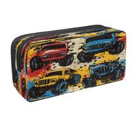 VAPOKF Estuche para lápices, bolsa de papelería para estudiantes con cremallera para niños y niñas, suministros escolares y de oficina, pintura grunge Monster Trucks, multicolor, 2.3x8.2x3.9in