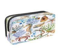 VAPOKF Estuche para lápices, bolsa de papelería para estudiantes con cremallera para niños y niñas, suministros escolares y de oficina, brújula náutica, ancla y viento rosa, Conchas marinas de ancla